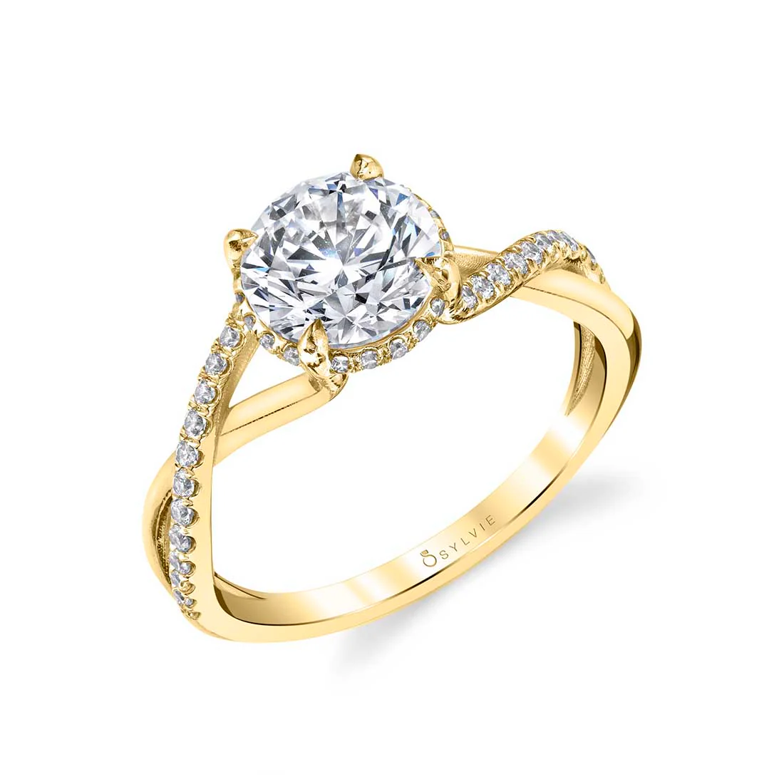 Sylvie Amahle Hidden Halo Spiral Band Round Diamond Engagement Ring Setting - Image 2