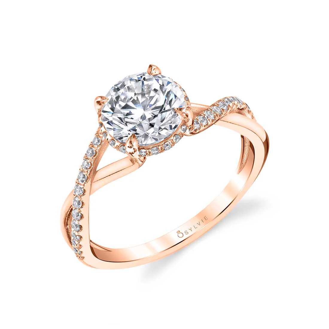 Sylvie Amahle Hidden Halo Spiral Band Round Diamond Engagement Ring Setting - Image 3