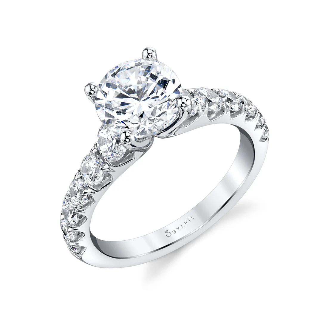 Sylvie Andrea Round Cut Wide Band Classic Diamond Engagement Ring Setting