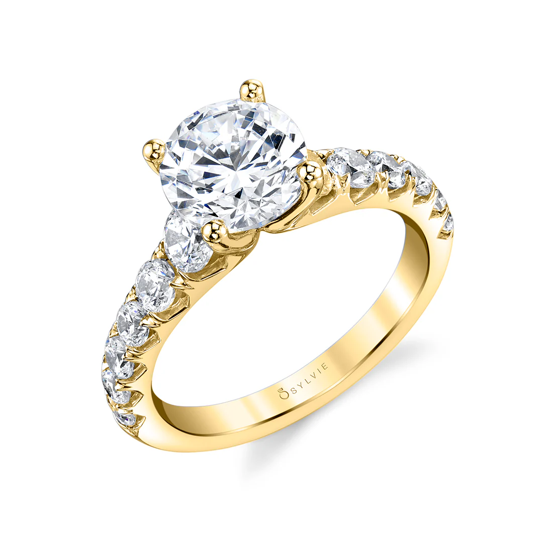Sylvie Andrea Round Cut Wide Band Classic Diamond Engagement Ring Setting - Image 2