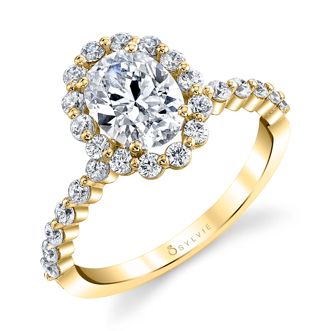 Sylvie Athena Classic Halo Single Prong Engagement Ring Setting - Image 2