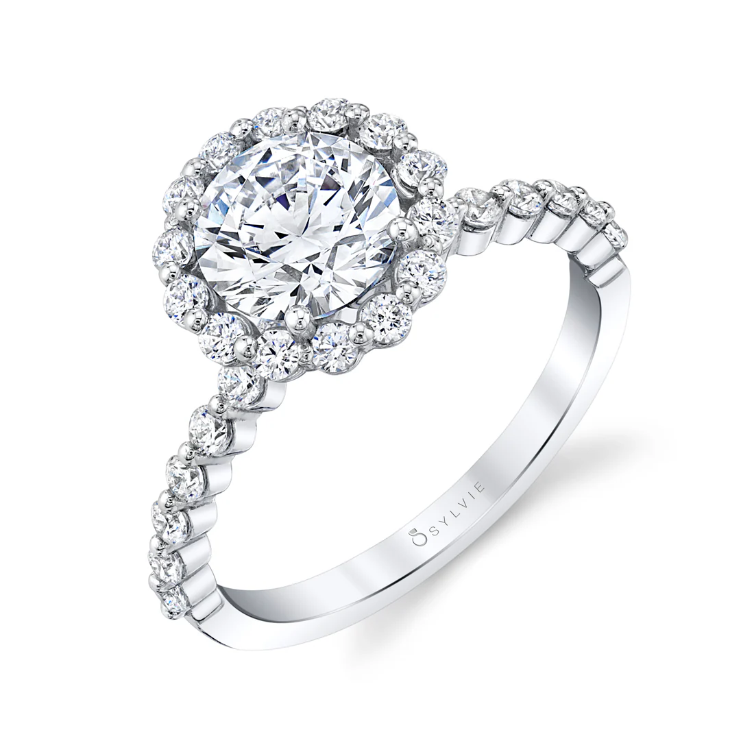 Sylvie Athena Classic Halo Single Prong Engagement Ring Setting - Image 6