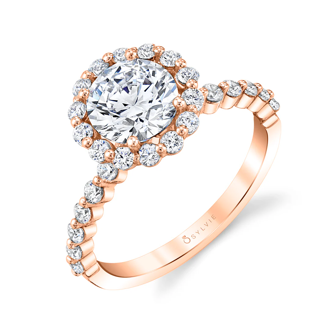 Sylvie Athena Classic Halo Single Prong Engagement Ring Setting - Image 8