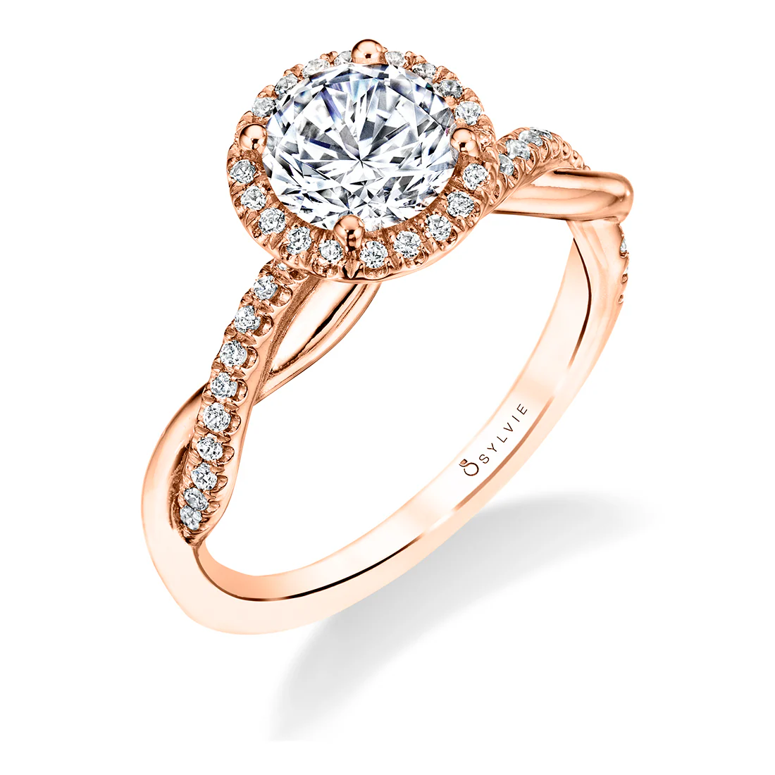Sylvie Coralie Round Cut Modern Halo Diamond Spiral Engagement Ring Setting - Image 3