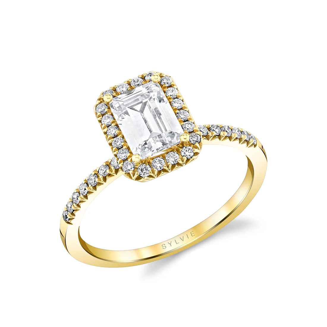 Sylvie Designed Emerald Cut Halo Engagement Ring Setting - Image 2