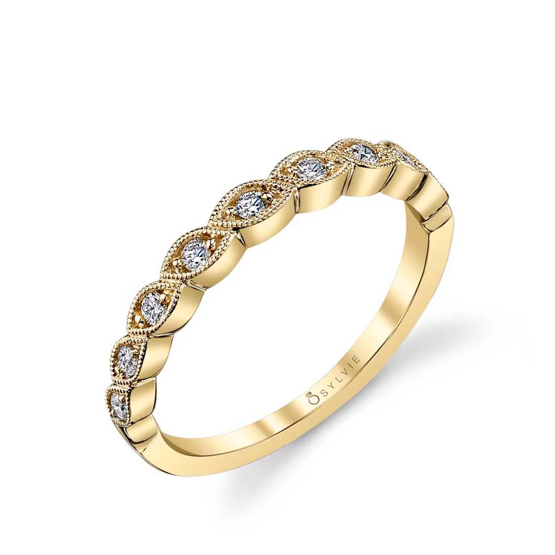 Sylvie Fiona Gold & Diamond Wedding Band Setting - Image 3