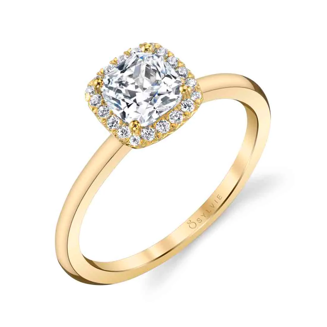 Sylvie Elsie Cushion Cut Solitaire Halo Engagement Ring Setting - Image 2