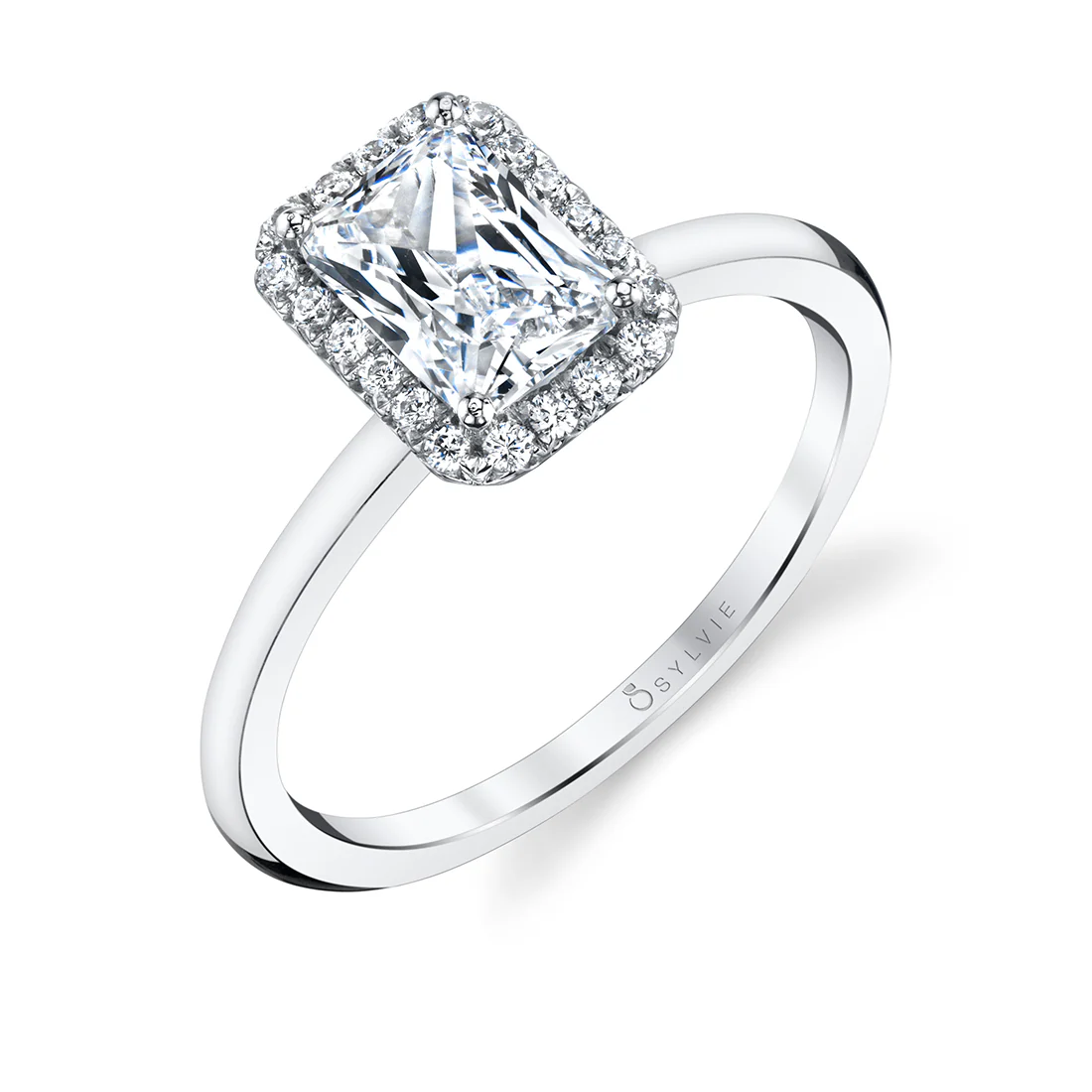 Sylvie Elsie Emerald Cut Solitaire Halo Engagement Ring Setting