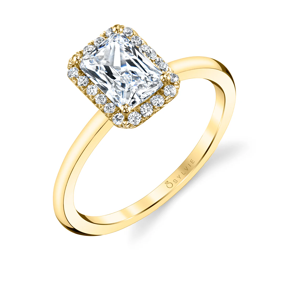 Sylvie Elsie Emerald Cut Solitaire Halo Engagement Ring Setting - Image 2