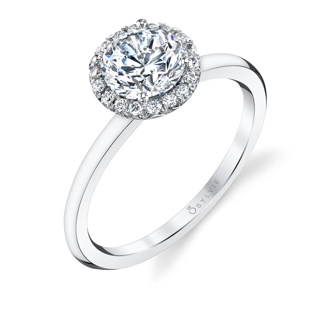 Sylvie Elsie Pear or Round Cut Solitaire Halo Engagement Ring Setting - Image 2