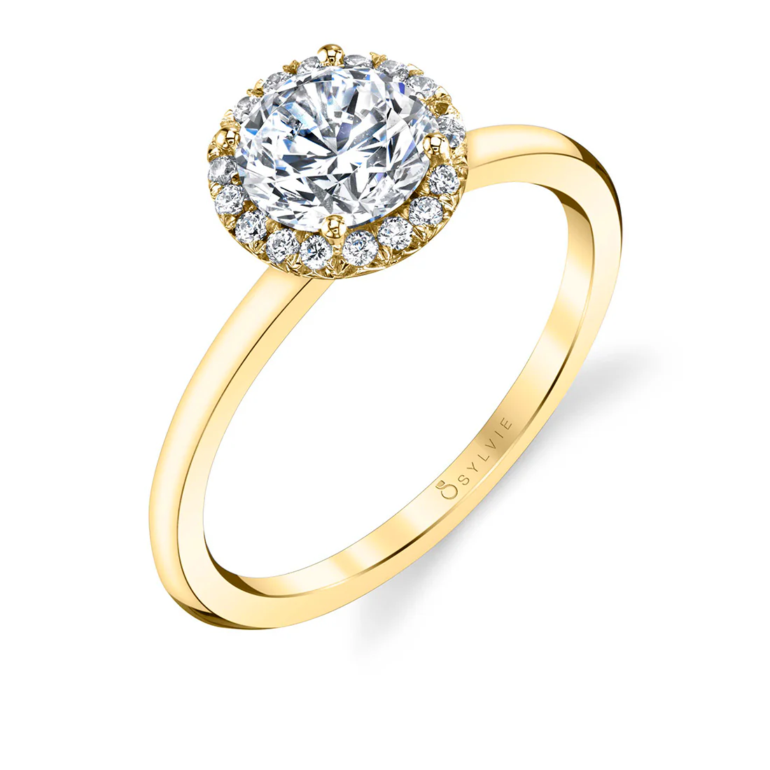 Sylvie Elsie Pear or Round Cut Solitaire Halo Engagement Ring Setting - Image 4