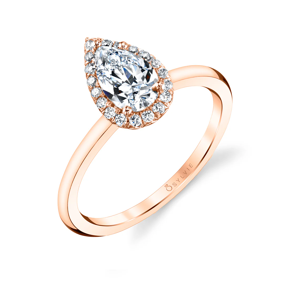 Sylvie Elsie Pear or Round Cut Solitaire Halo Engagement Ring Setting - Image 5