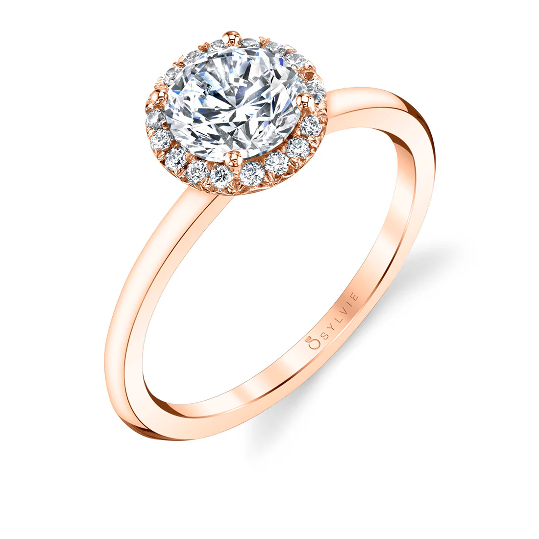 Sylvie Elsie Pear or Round Cut Solitaire Halo Engagement Ring Setting - Image 6