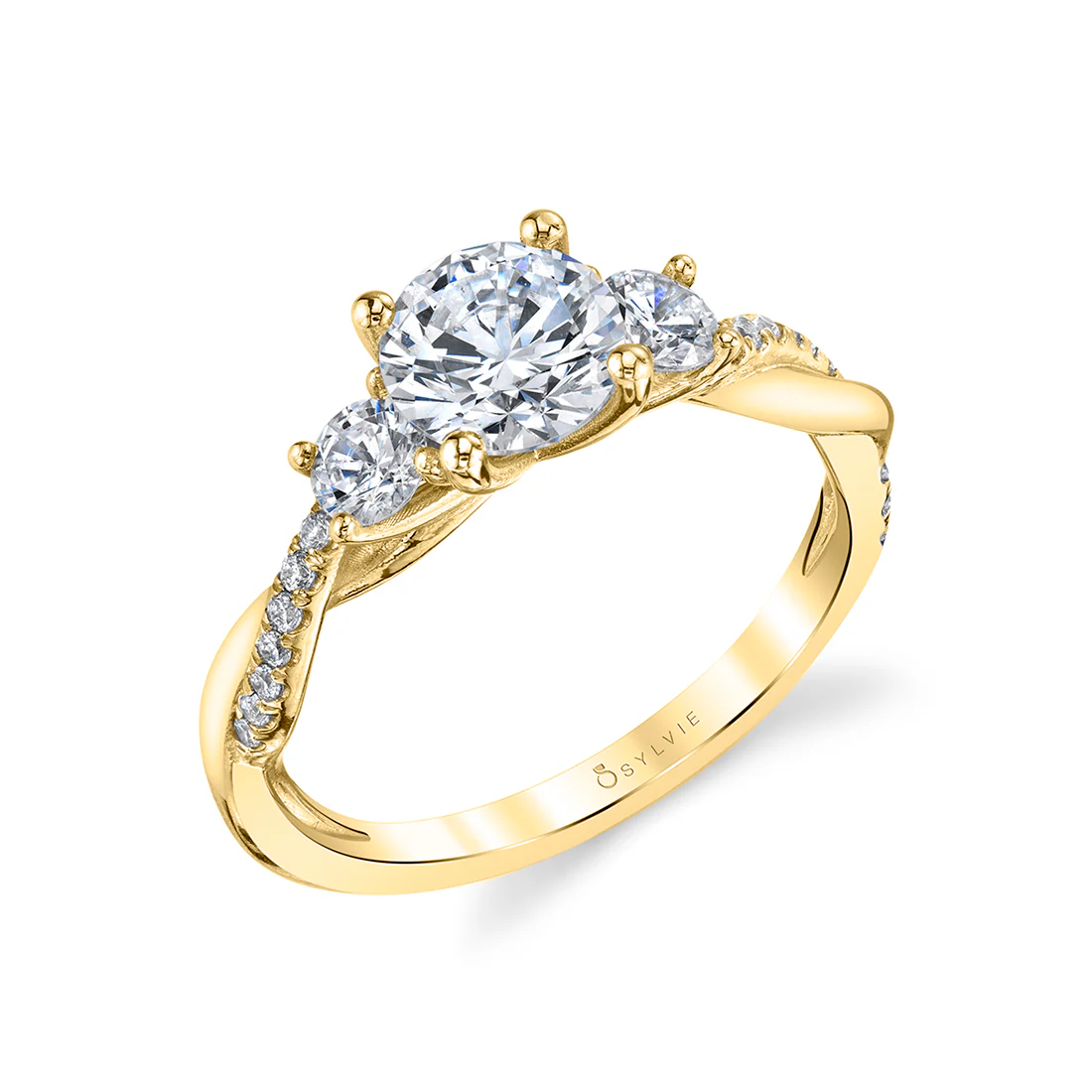 Sylvie Evangeline Round Cut Three Stone Twist Engagement Ring Setting - Image 2
