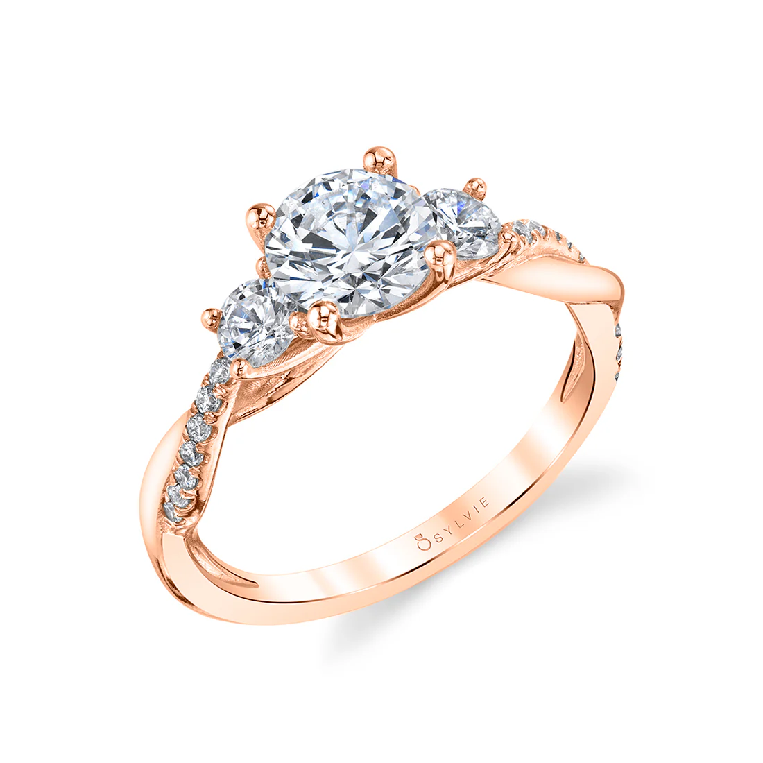 Sylvie Evangeline Round Cut Three Stone Twist Engagement Ring Setting - Image 3