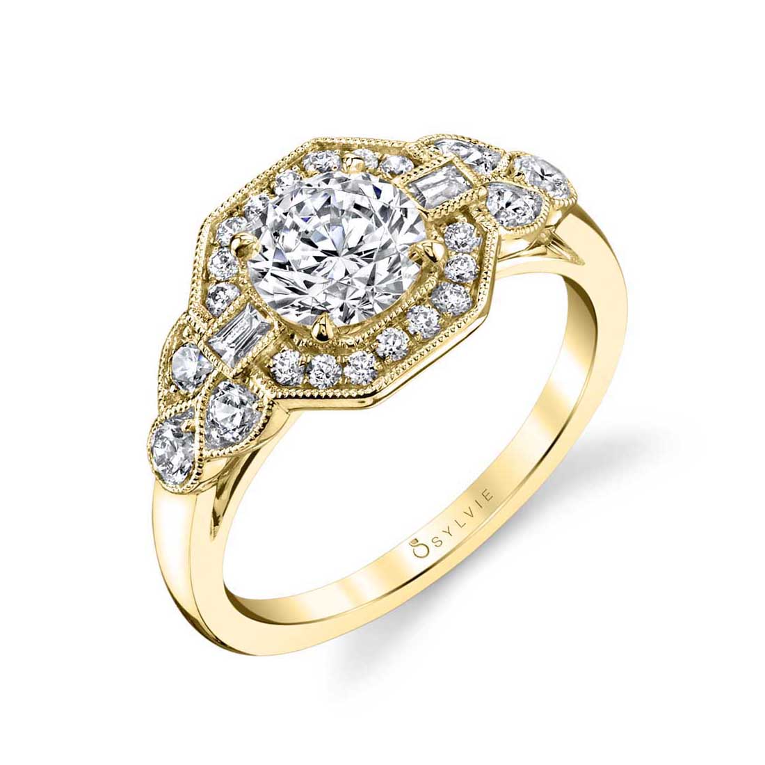 Sylvie Francesca Vintage Round Engagement Ring Setting - Image 2