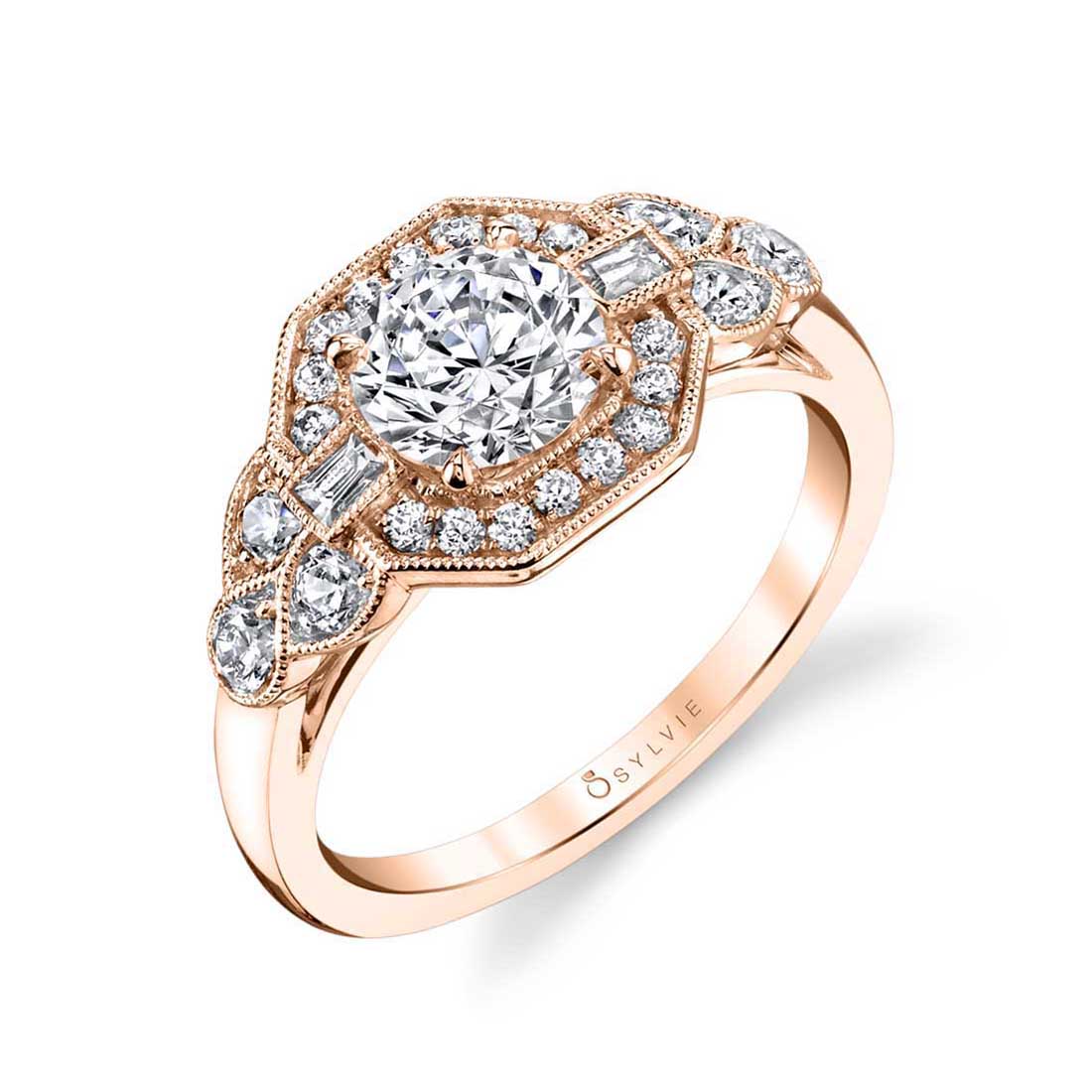 Sylvie Francesca Vintage Round Engagement Ring Setting - Image 3