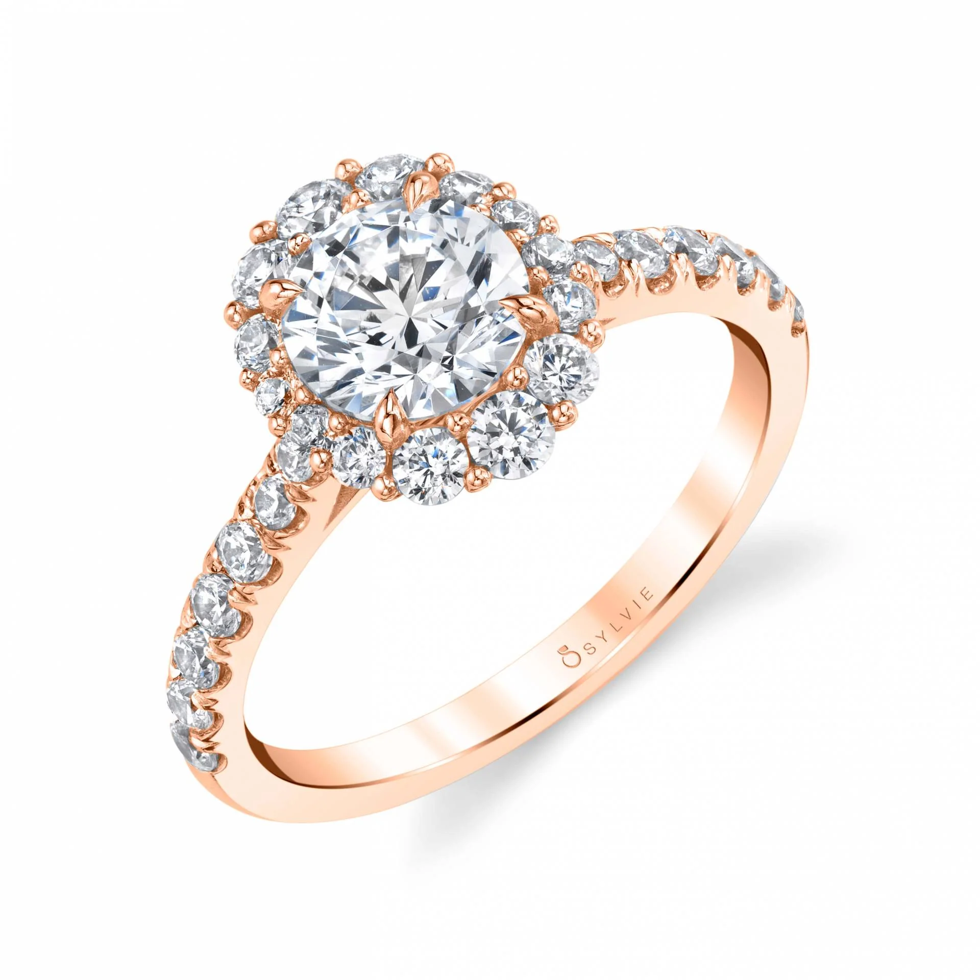 Sylvie Jillian Round Cut Halo Diamond Engagement Ring Setting - Image 3