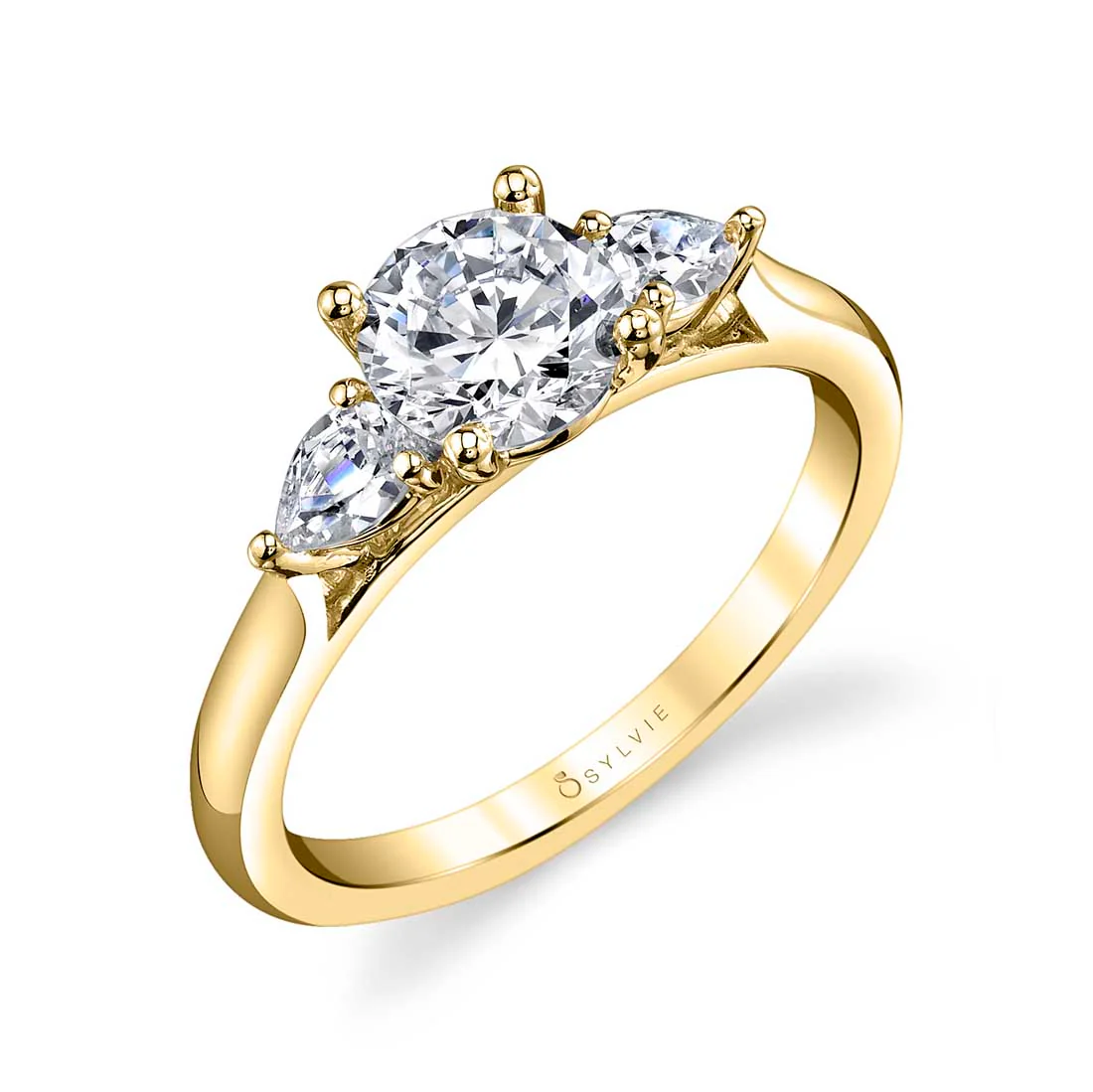 Sylvie Martine Round Three Stone Engagement Ring Setting - Image 2