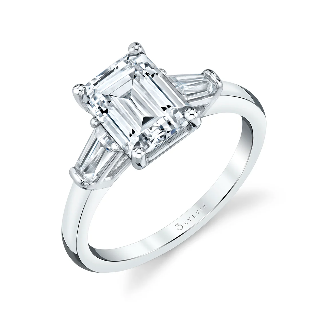 Sylvie Nicolette Emerald Three Stone Engagement Ring Setting with Baguettes
