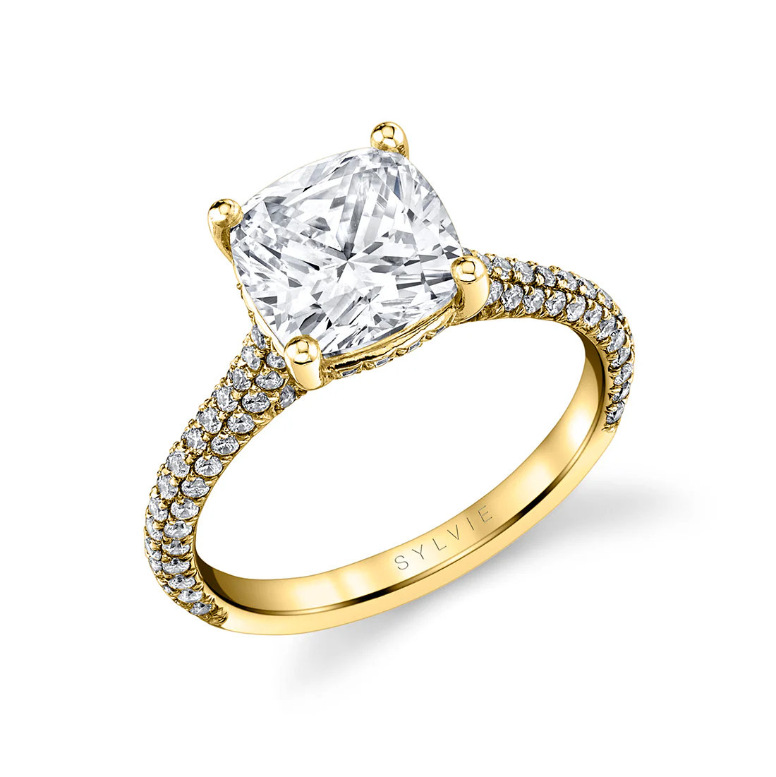 Sylvie Peighton Cushion Cut Hidden Halo Pave Engagement Ring Setting - Image 2