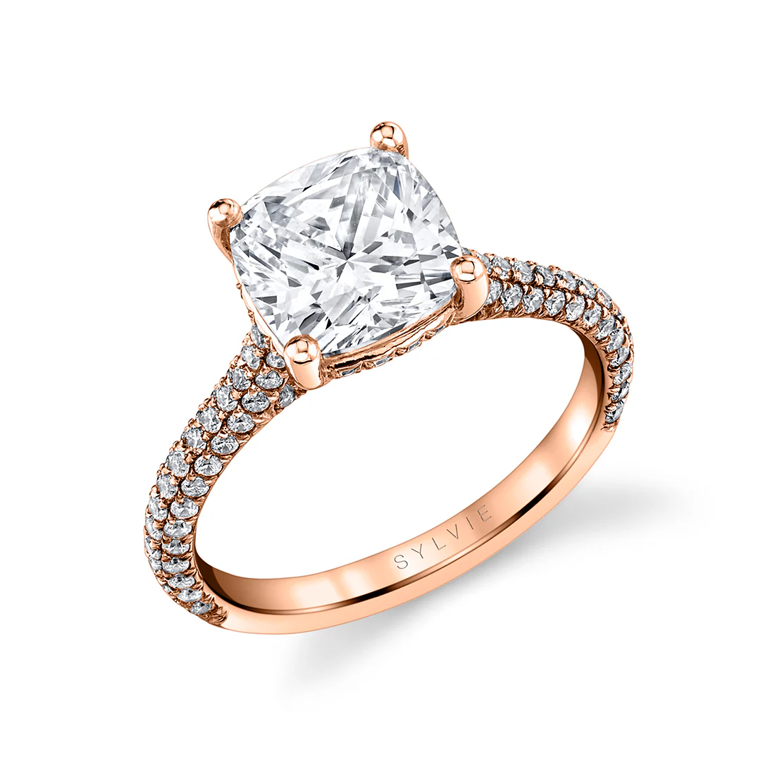 Sylvie Peighton Cushion Cut Hidden Halo Pave Engagement Ring Setting - Image 3