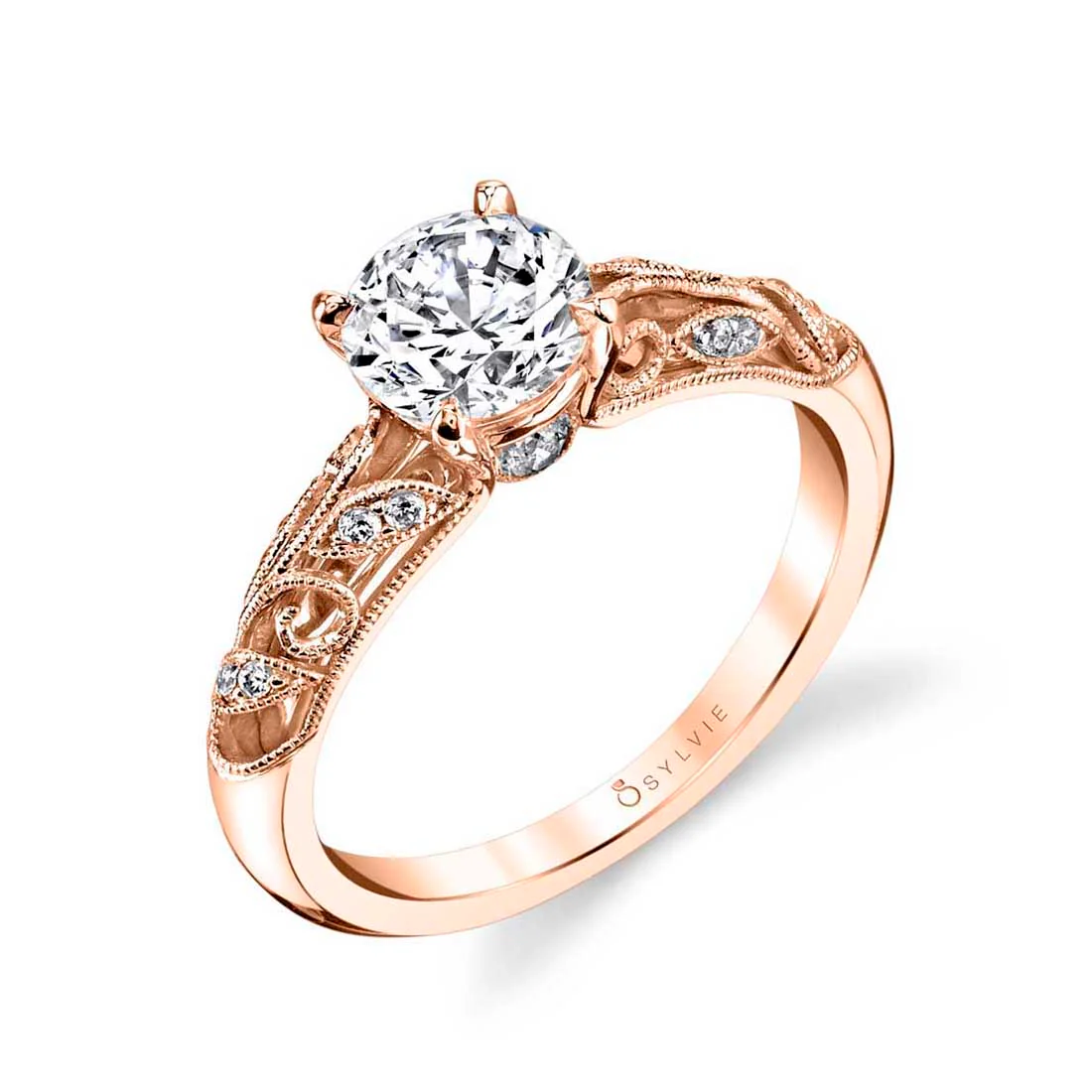 Sylvie Roial Round Vintage Engagement Ring Setting - Image 3