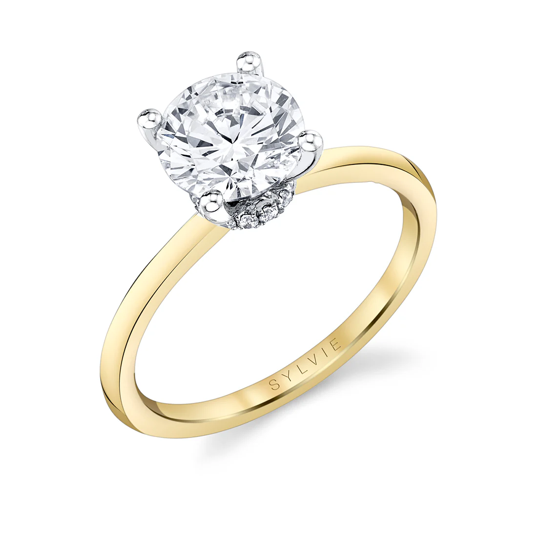 Sylvie Round Solitaire Hidden Halo Engagement Ring Setting - Image 2