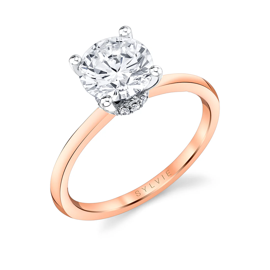 Sylvie Round Solitaire Hidden Halo Engagement Ring Setting - Image 3