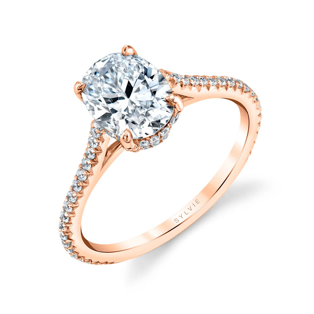 Sylvie Steffi Oval Classic Hidden Halo Engagement Ring Setting - Image 3