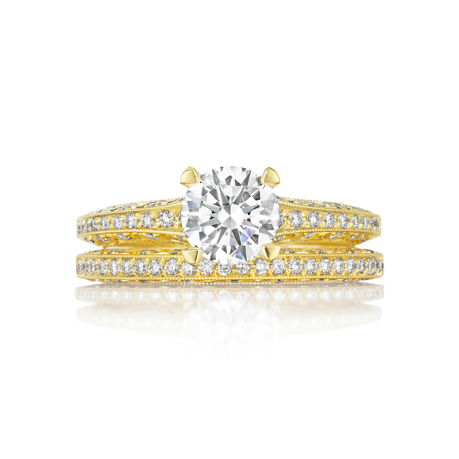 Tacori 18k Yellow Gold Classic Crescent Round Diamond Engagement Ring Setting  (0.22 CTW) - Image 3