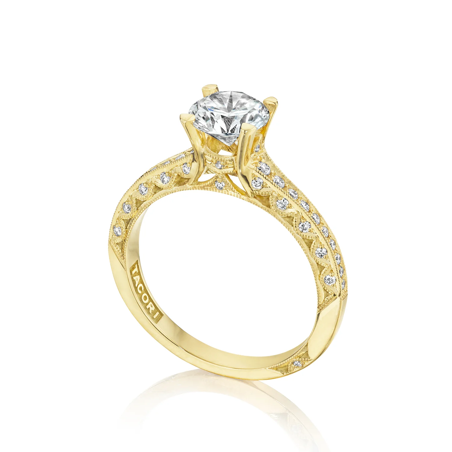 Tacori 18k Yellow Gold Classic Crescent Round Diamond Engagement Ring Setting  (0.22 CTW) - Image 4