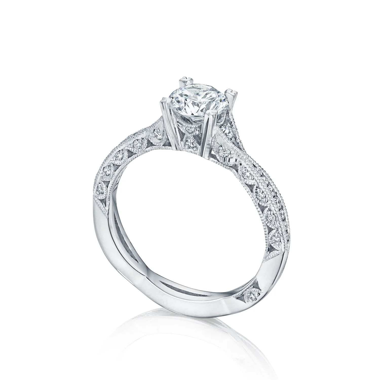 Tacori Platinum Classic Crescent Round Diamond Engagement Ring Setting   (0.28 CTW) - Image 5