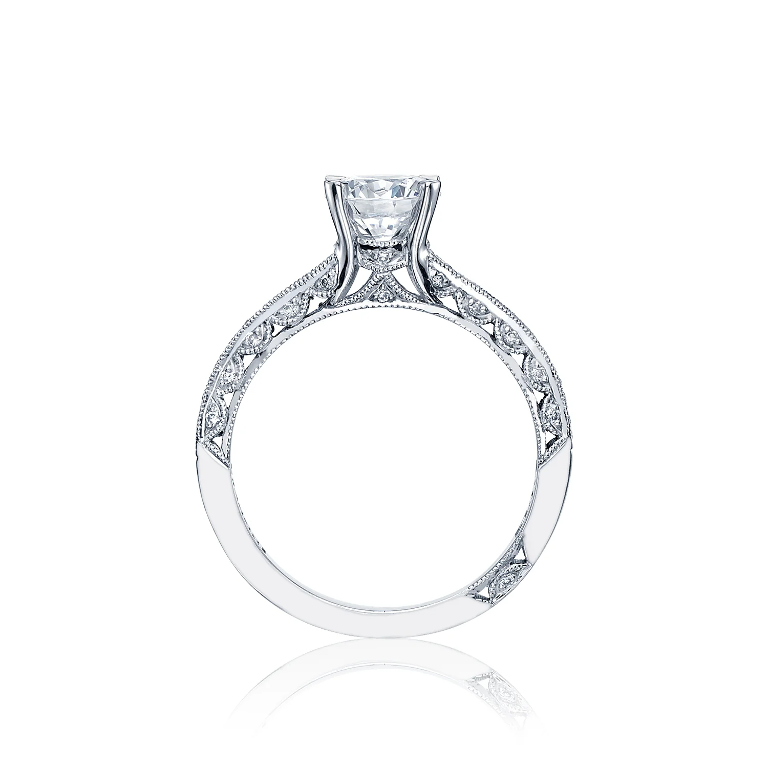 Tacori 18k White Gold Classic Crescent Round Diamond Engagement Ring Setting (0.22CTW) - Image 2