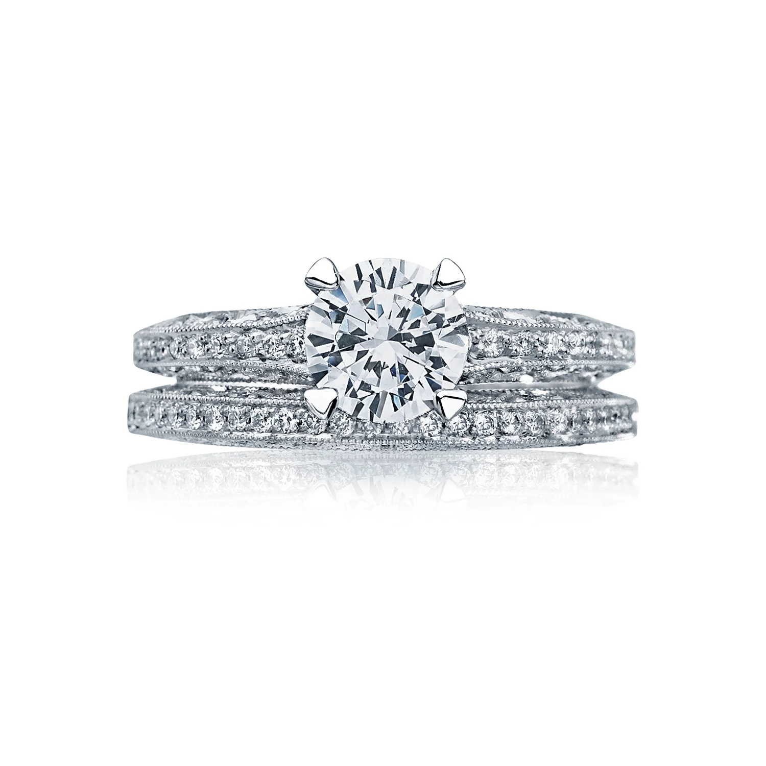 Tacori 18k White Gold Classic Crescent Round Diamond Engagement Ring Setting (0.22CTW) - Image 3