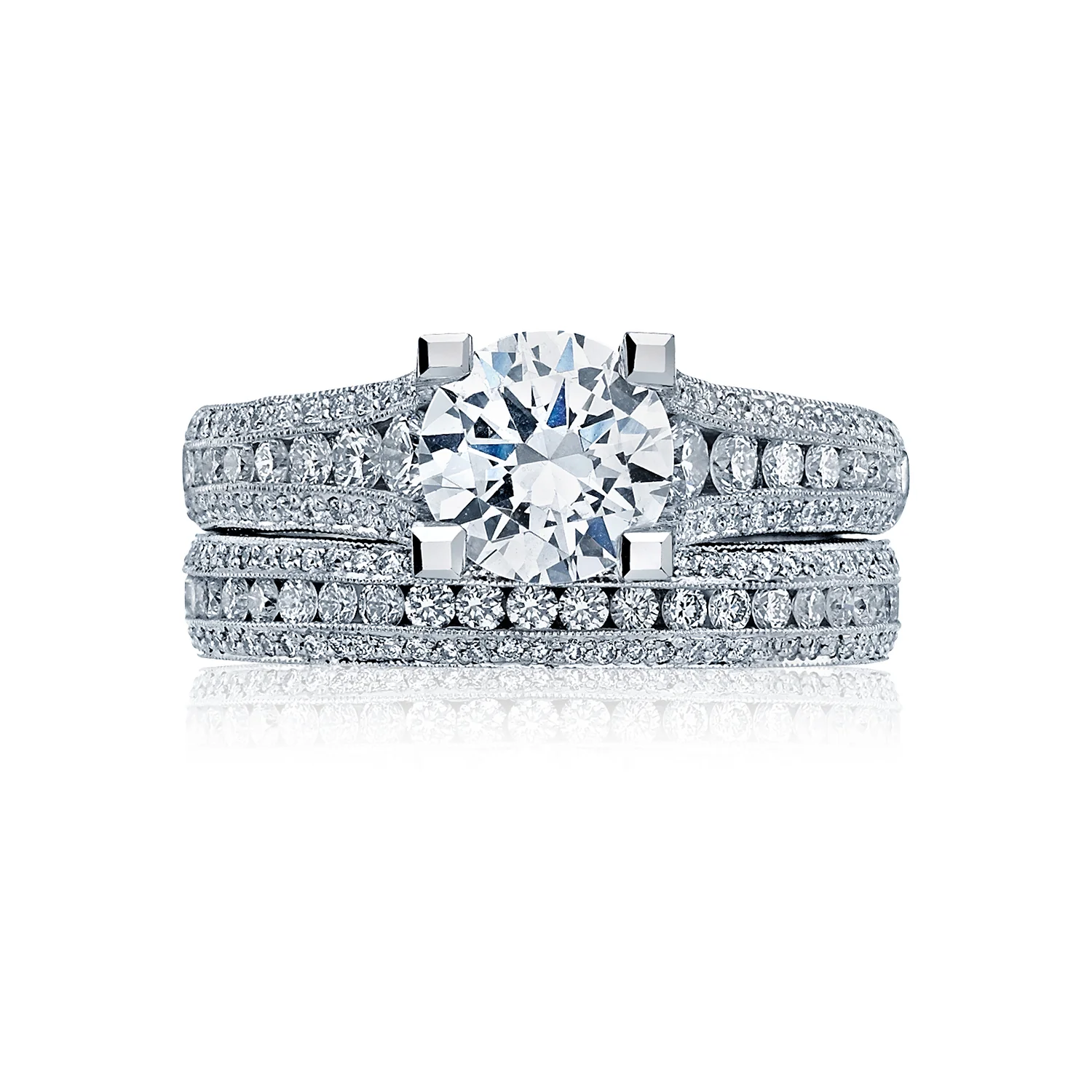 Tacori 18k White Gold Classic Crescent Round Diamond Engagement Ring Setting (0.7 CTW) - Image 2