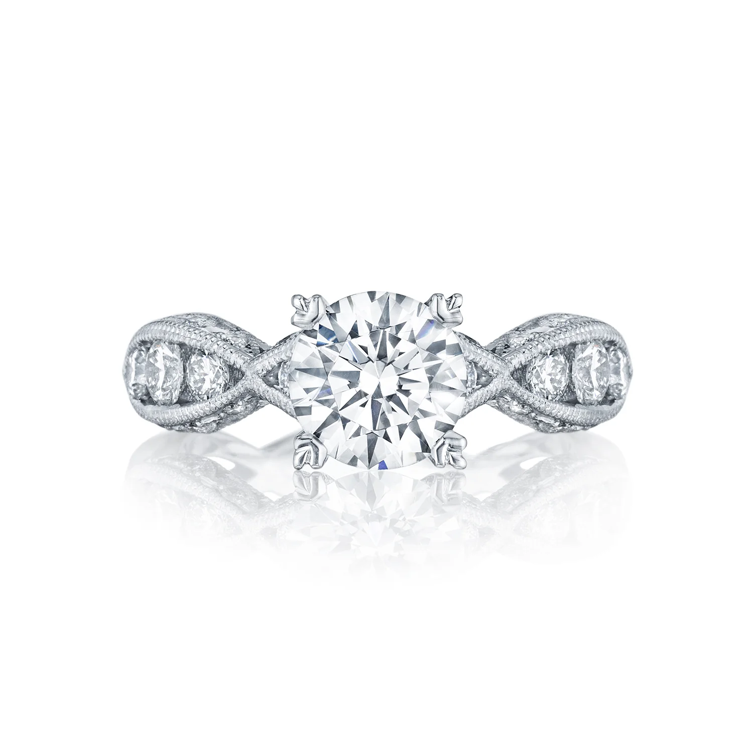 Tacori 18k White Gold Classic Crescent Round Diamond Engagement Ring Setting (0.77 CTW) - Image 2