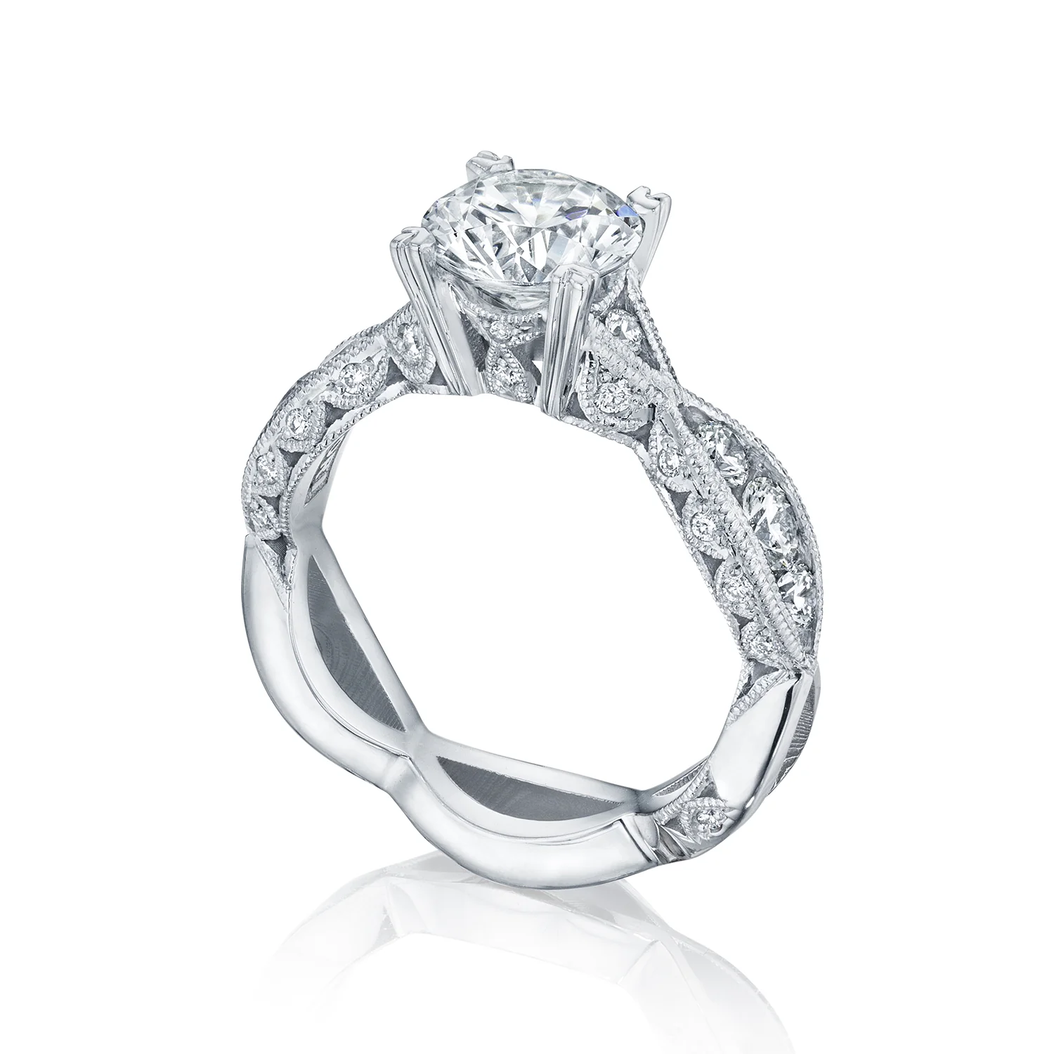 Tacori 18k White Gold Classic Crescent Round Diamond Engagement Ring Setting (0.77 CTW) - Image 8