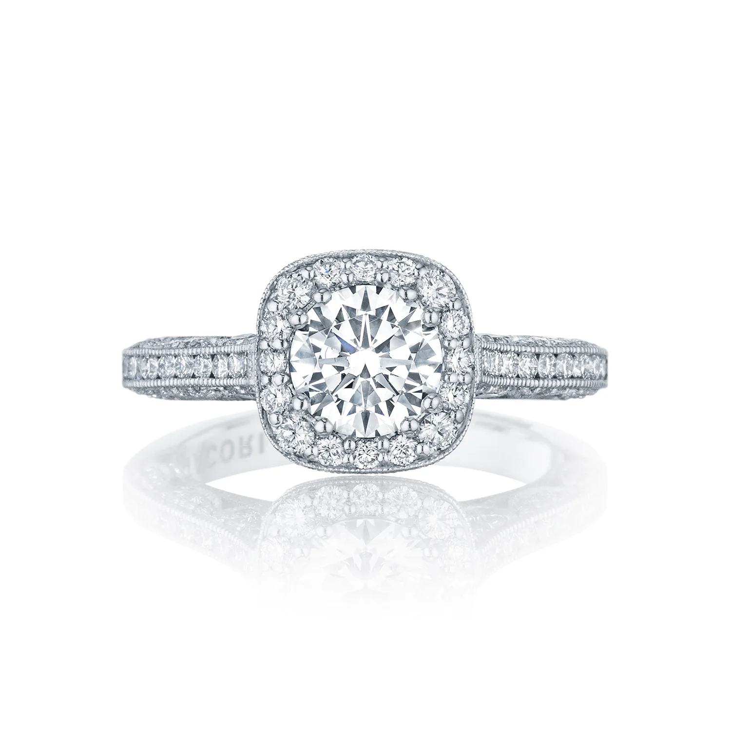 Tacori 18k White Gold Classic Crescent Round Diamond Engagement Ring Setting (0.79 CTW) - Image 2