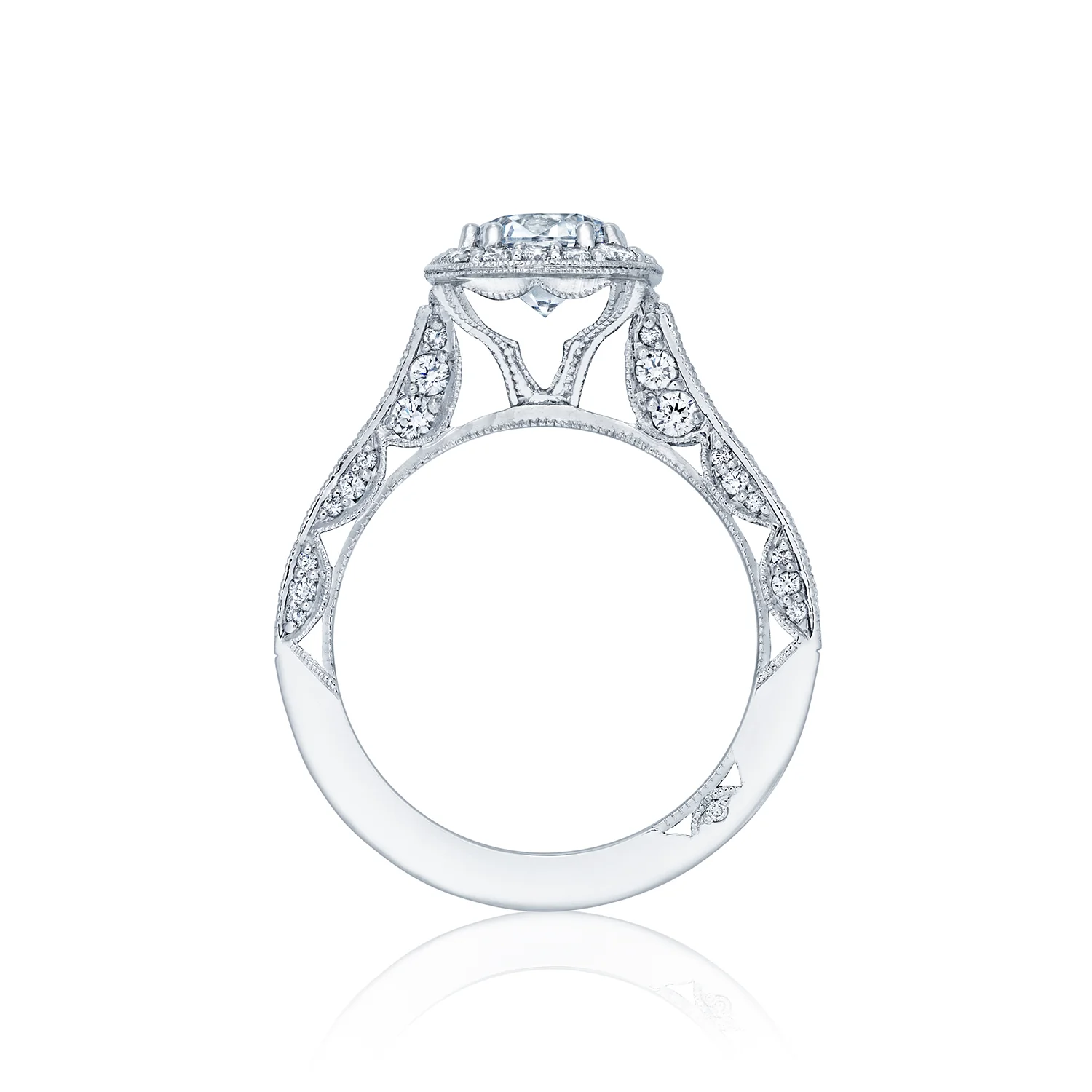 Tacori 18k White Gold Classic Crescent Round Diamond Engagement Ring Setting (0.79 CTW) - Image 4