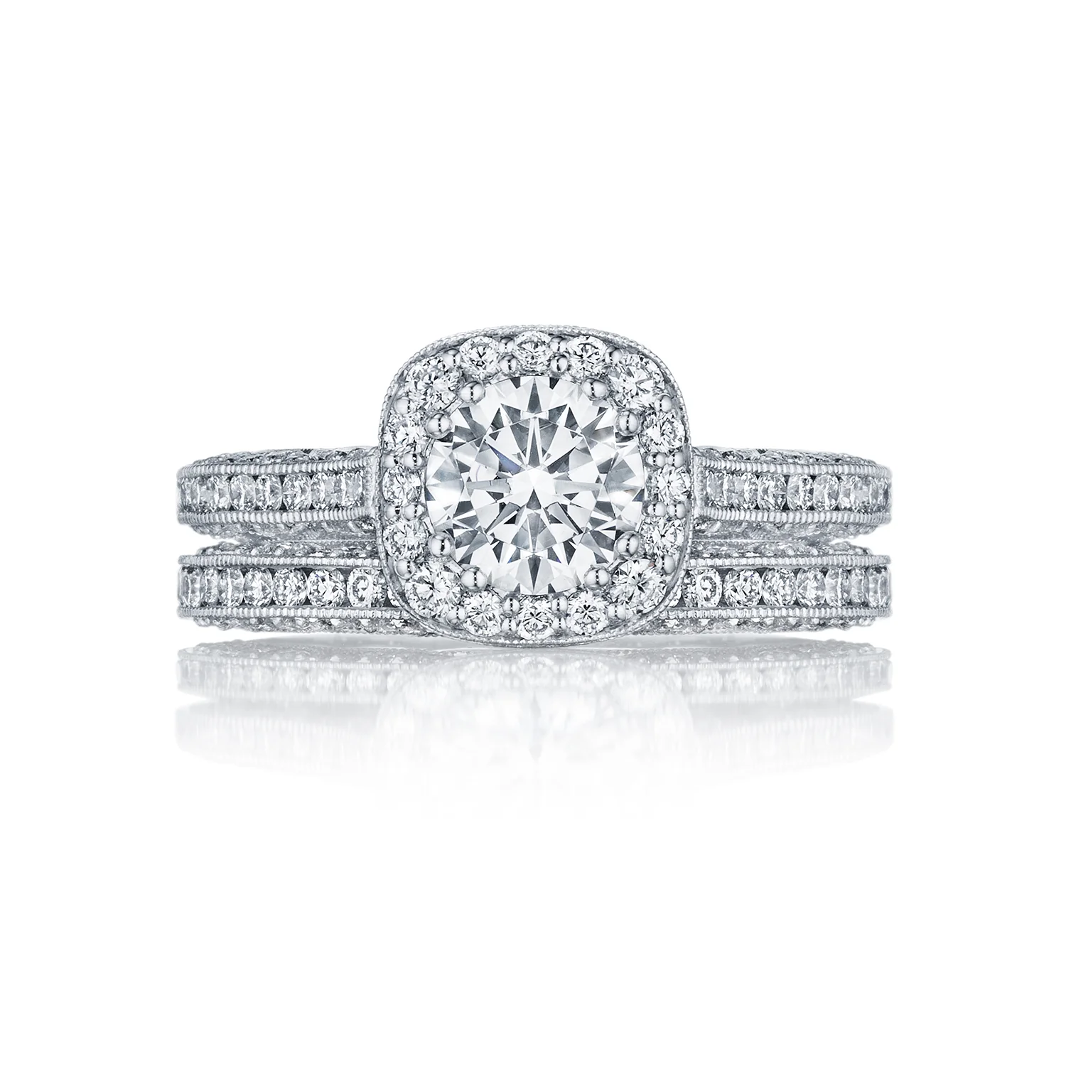 Tacori 18k White Gold Classic Crescent Round Diamond Engagement Ring Setting (0.79 CTW) - Image 5