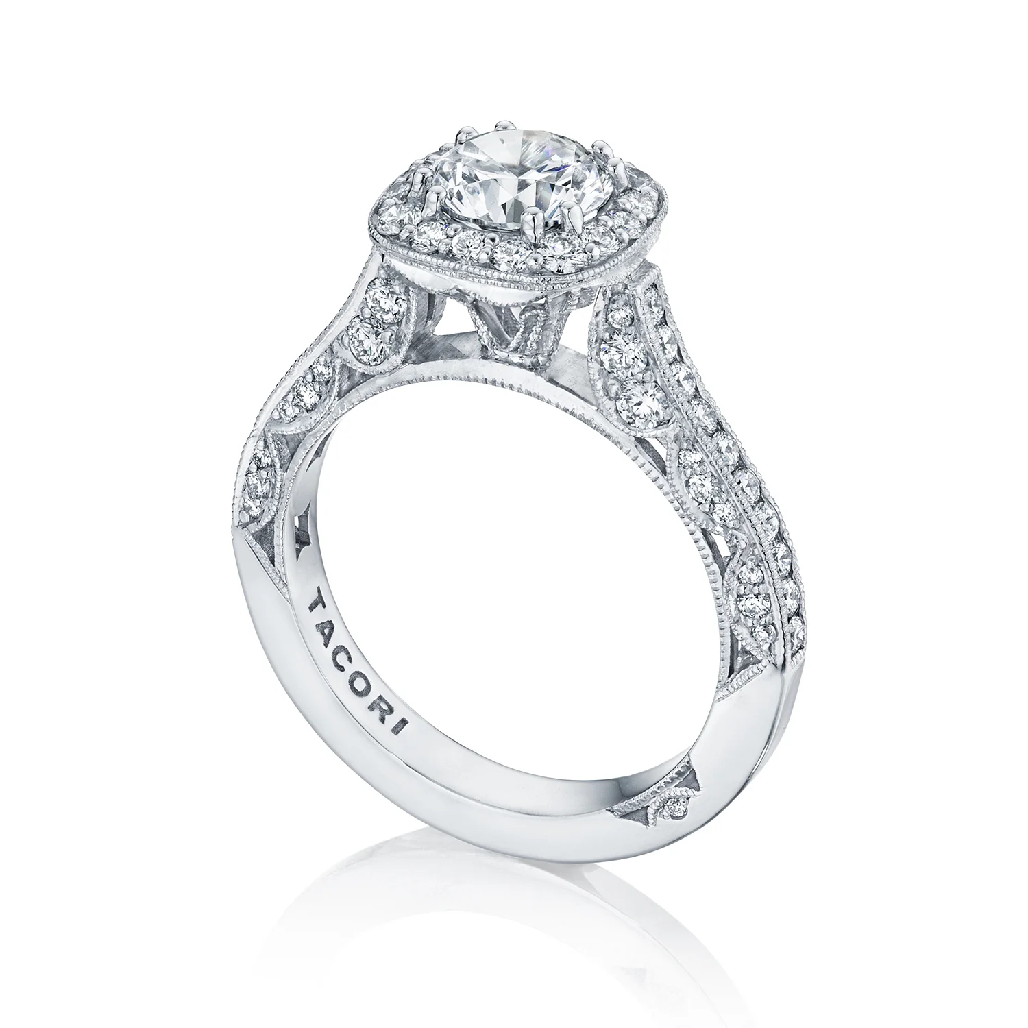 Tacori 18k White Gold Classic Crescent Round Diamond Engagement Ring Setting (0.79 CTW) - Image 7