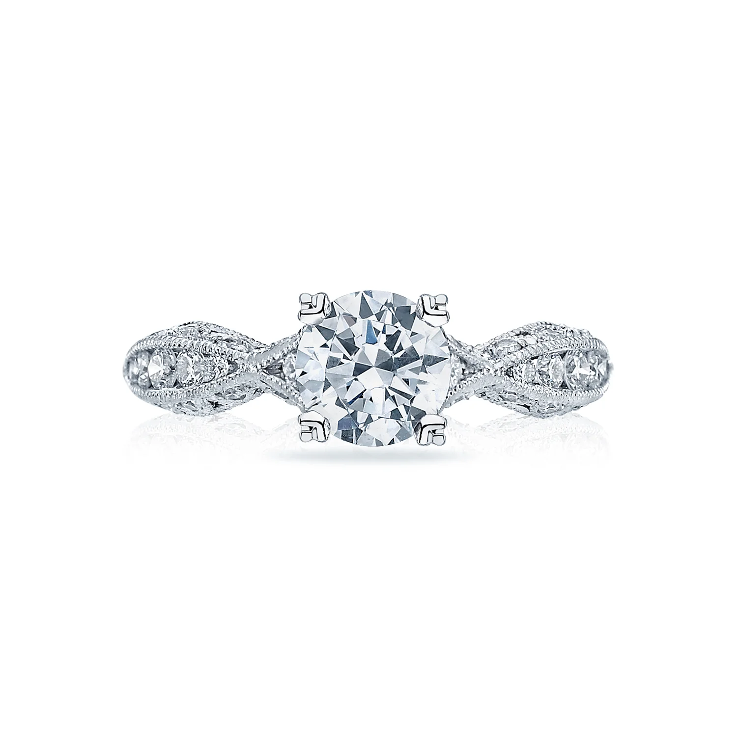 Tacori 18k White Gold Classic Crescent Round Diamond Engagement Ring Setting (0.41 CTW)