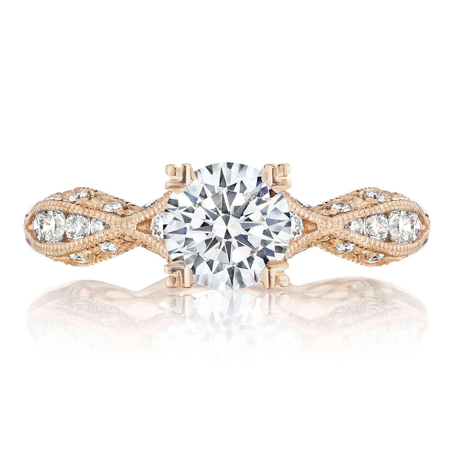 Tacori 18k Rose Gold Classic Crescent Round Diamond Engagement Ring Setting  (0.41CTW) - Image 3