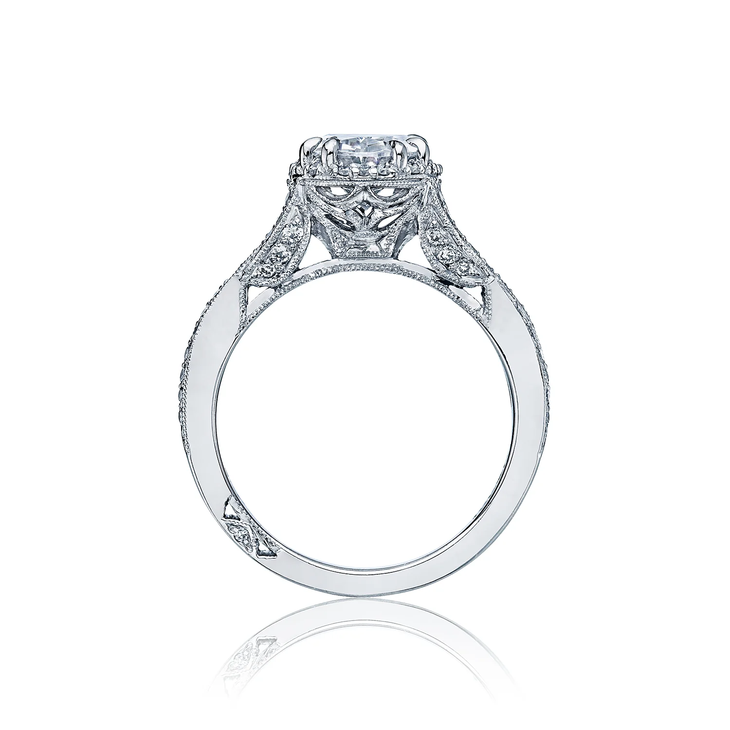 Tacori 18k White Gold Dantela Oval Diamond Engagement Ring Setting (0.5 CTW) - Image 2