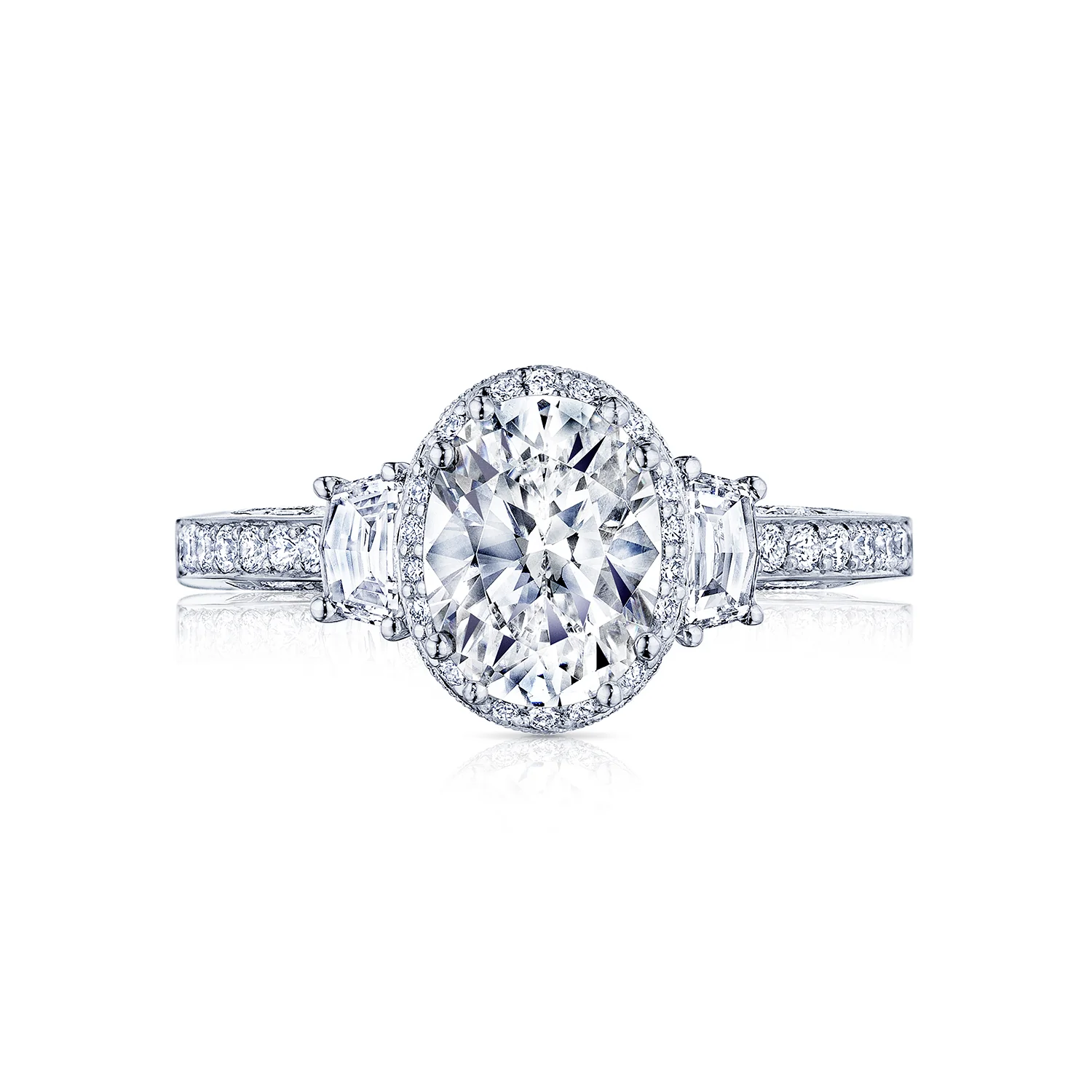 Tacori 18k White Gold Dantela Oval Diamond Engagement Ring Setting (0.68 CTW)