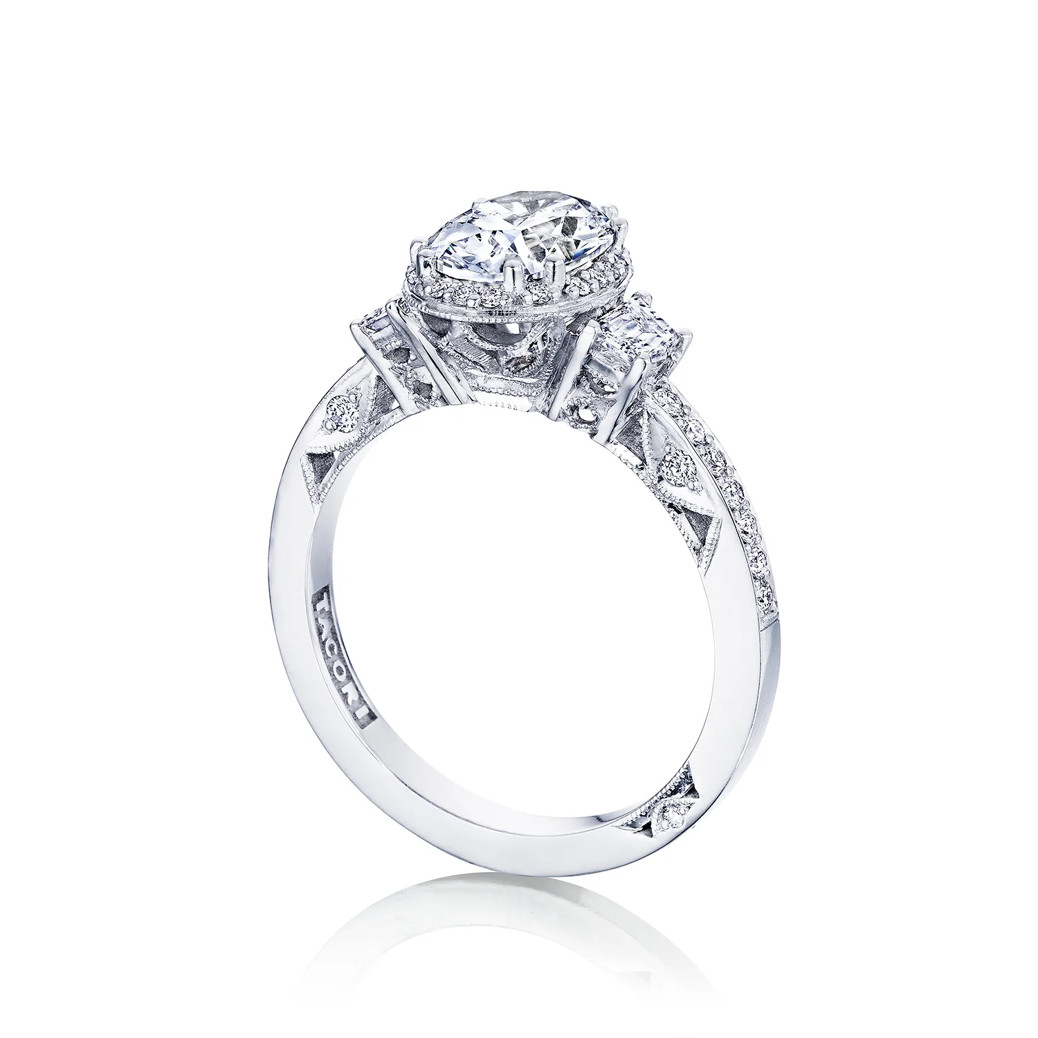 Tacori 18k White Gold Dantela Oval Diamond Engagement Ring Setting (0.68 CTW) - Image 3