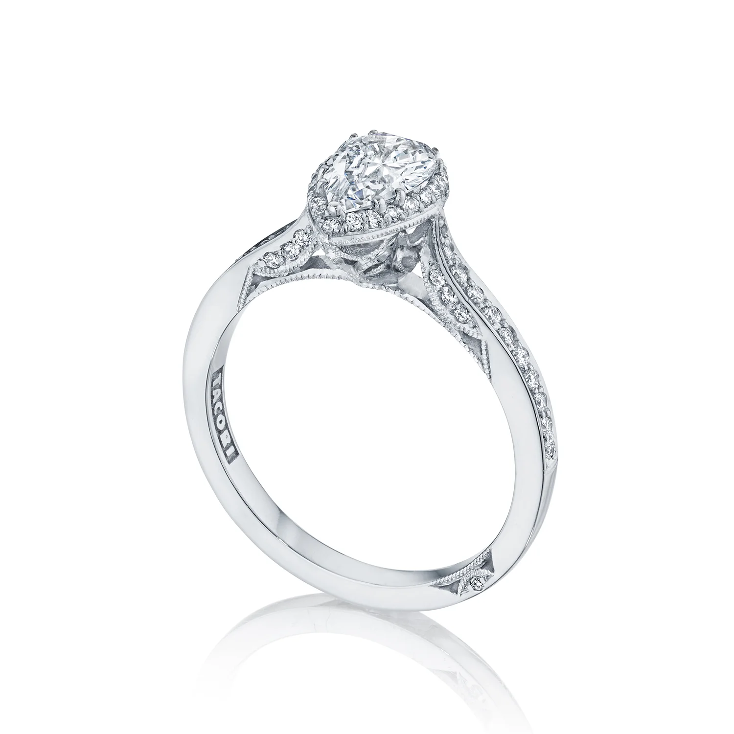 Tacori 18k White Gold Dantela Pear Diamond Engagement Ring Setting (0.26 CTW) - Image 6