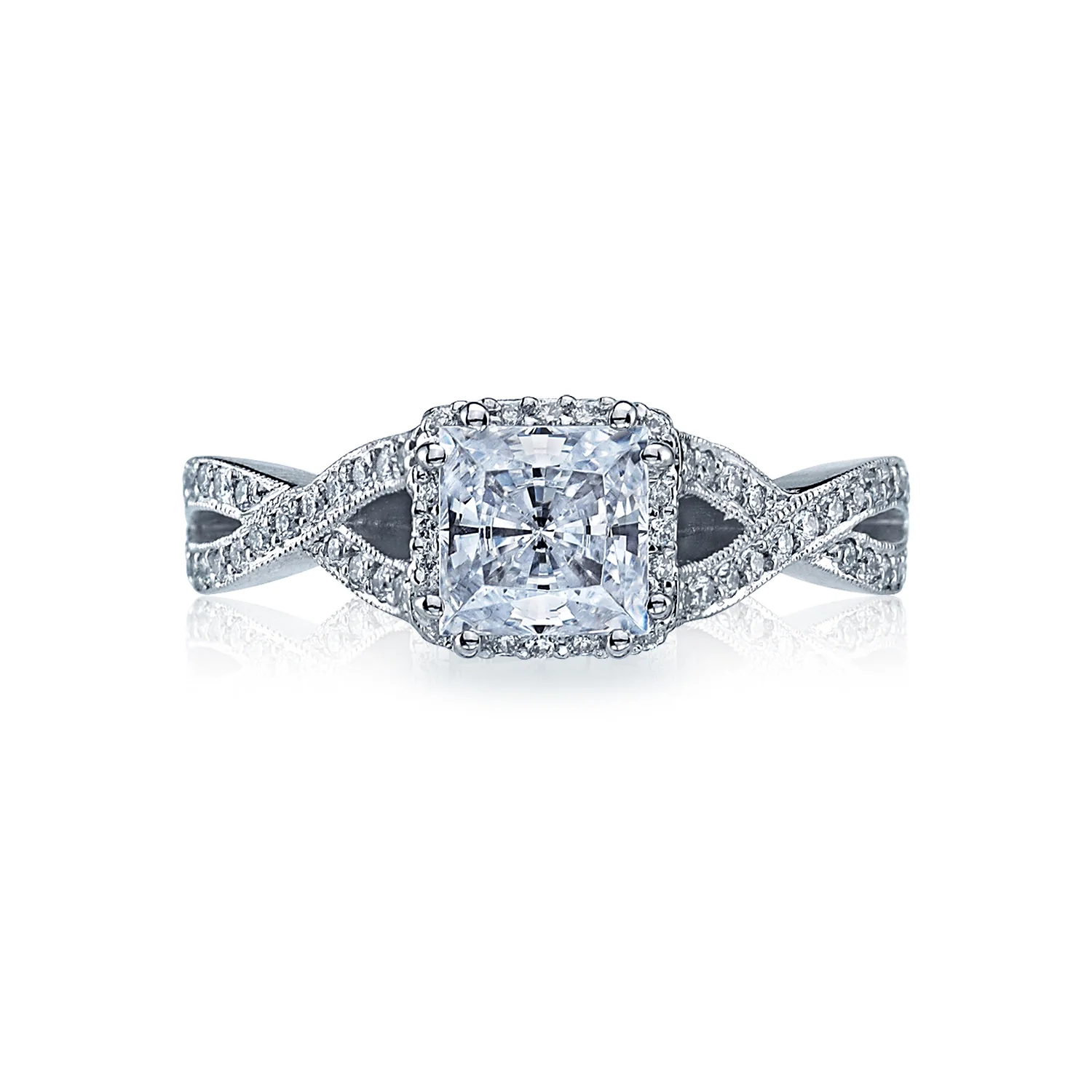 Tacori 18k White Gold Dantela Princess Diamond Engagement Ring Setting (0.43 CTW)