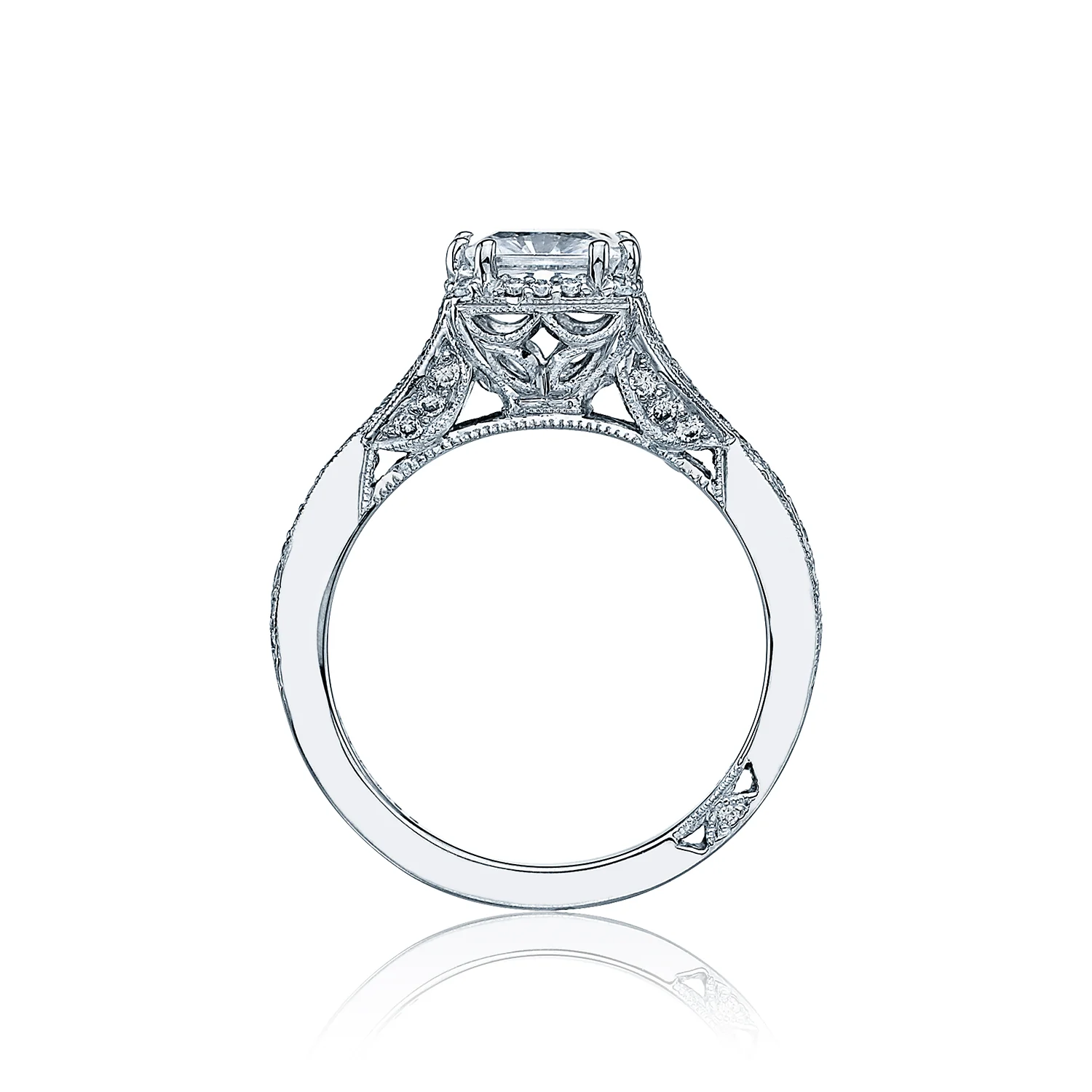 Tacori 18k White Gold Dantela Princess Diamond Engagement Ring Setting (0.43 CTW) - Image 2